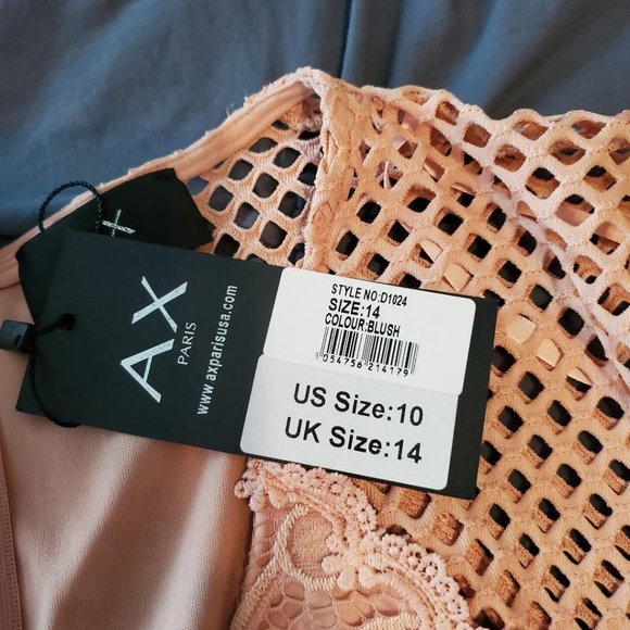 AX Paris Women’s blush v-neck mesh lace bodycon midi dress - Picture 5 of 9